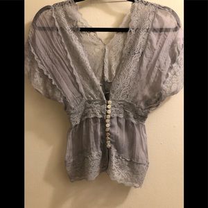 Joyce Leslie Sheer Short Sleeve Button Blouse